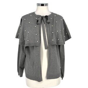 Badgley Mischka Gray Pearl-Embellished Capelet Cardigan Size Medium NWT